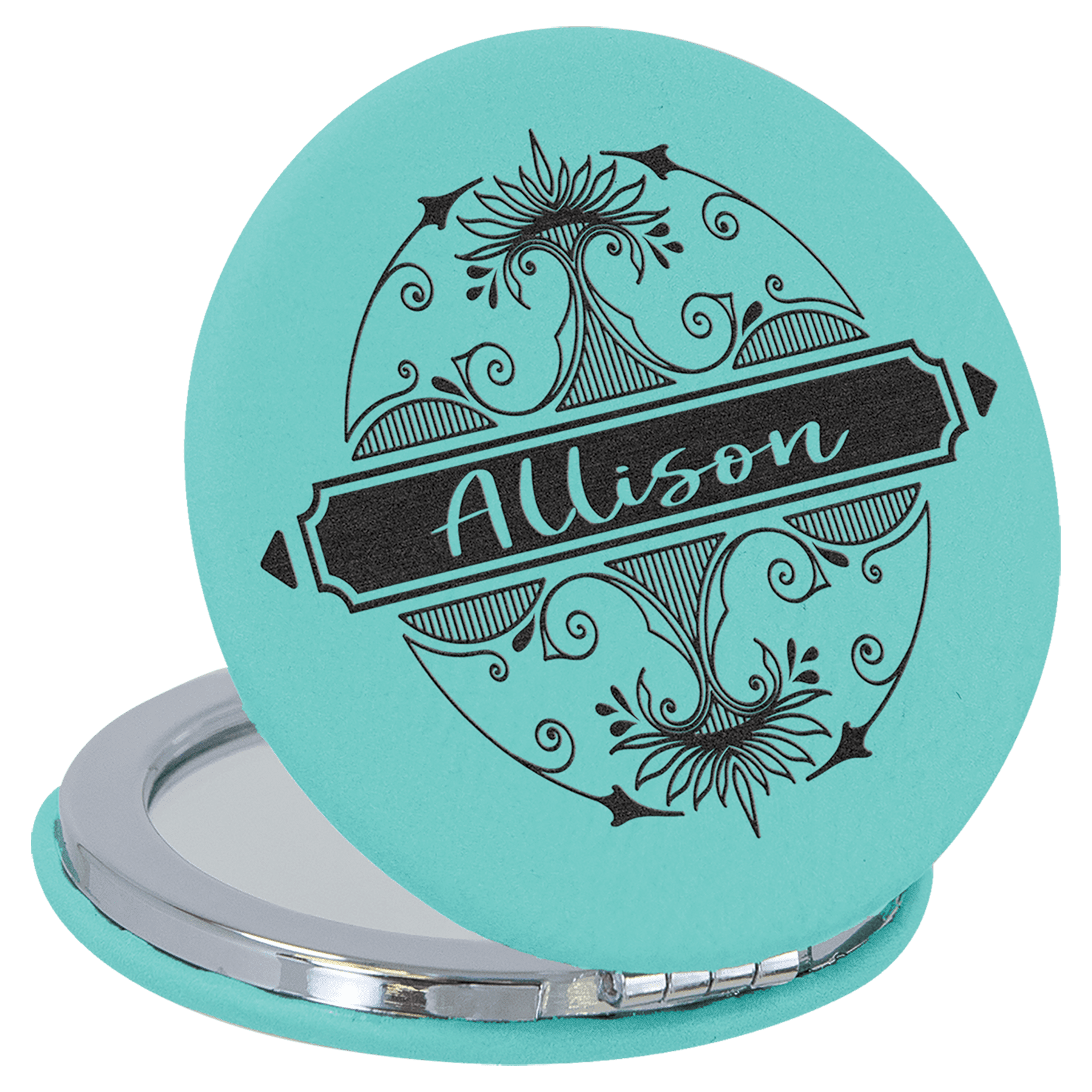 2 1/2" Laserable Leatherette Compact Mirror - JDS