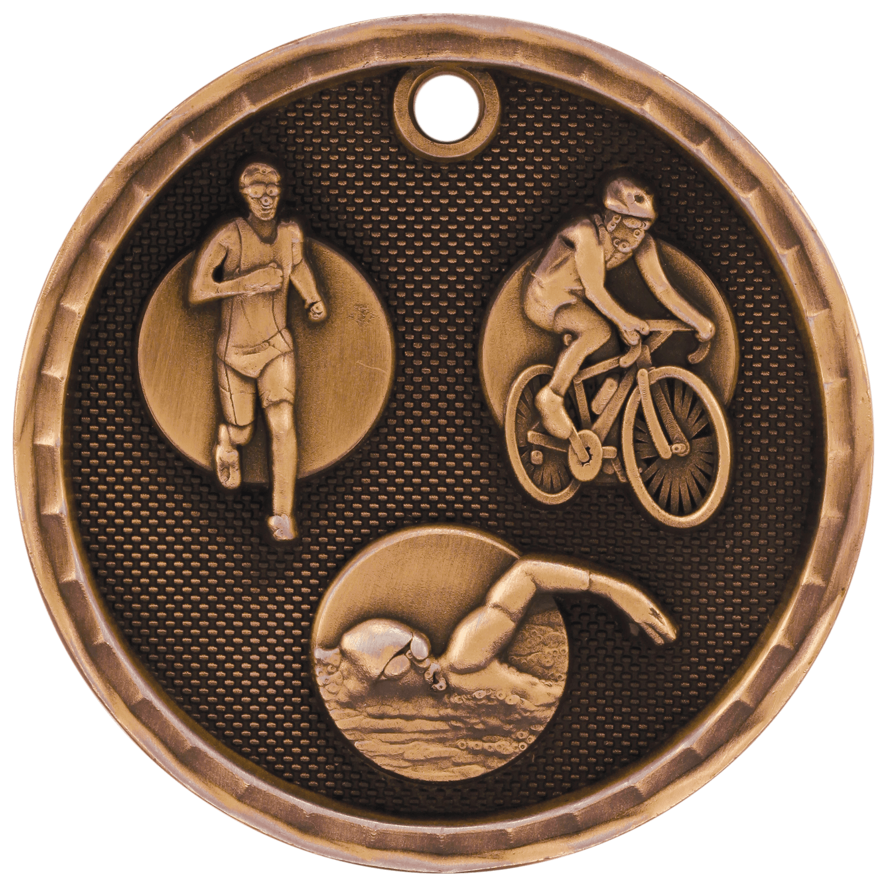 2" Antique 3D Triathlon Medal - JDS