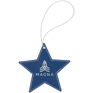 Blue/Silver Laserable Leatherette Star Ornament with Silver String - GFT1069 - Austin Print Co.