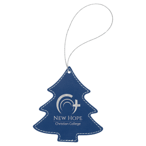 Blue/Silver Laserable Leatherette Tree Ornament with Silver String - GFT1114 - Austin Print Co.