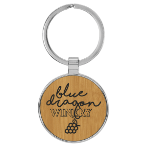 1 1/2" Laserable Leatherette/Metal Bamboo Round Keychain - GFT2200 - Austin Print Co.