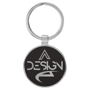 1 1/2" Laserable Leatherette/Metal Black/Silver Round Keychain - GFT2196 - Austin Print Co.