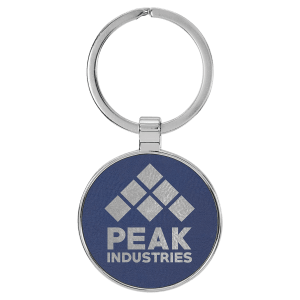 1 1/2" Laserable Leatherette/Metal Blue/Silver Round Keychain - GFT2199 - Austin Print Co.