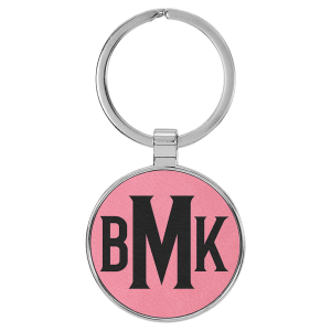 1 1/2" Laserable Leatherette/Metal Pink Round Keychain - GFT2195 - Austin Print Co.