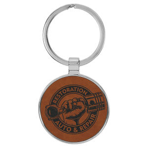 1 1/2" Laserable Leatherette/Metal Rawhide Round Keychain - GFT2193 - Austin Print Co.