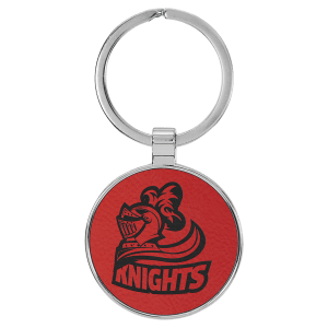 1 1/2" Laserable Leatherette/Metal Red Round Keychain - GFT2201 - Austin Print Co.