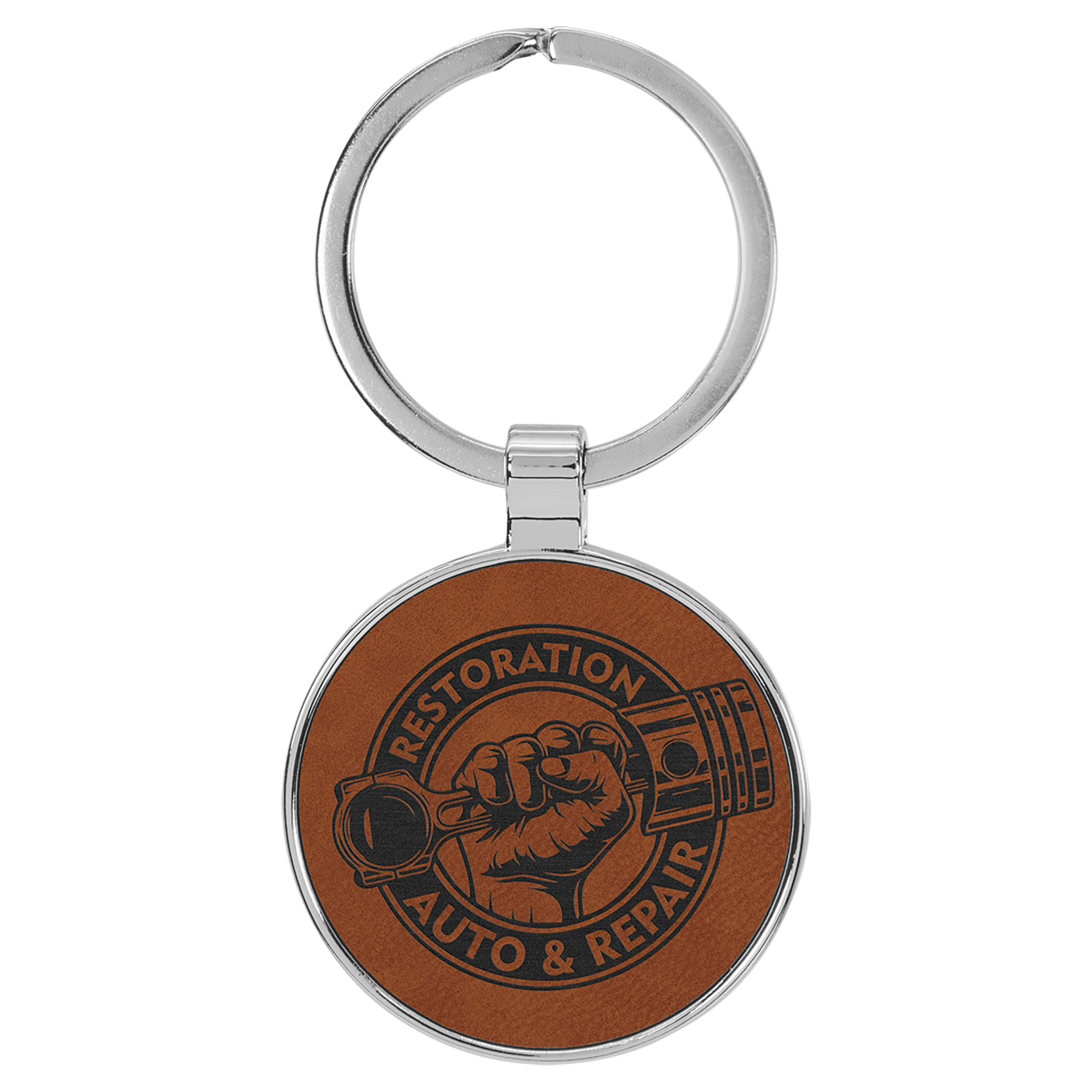1 1/2" Laserable Leatherette/Metal Round Keychain - JDS