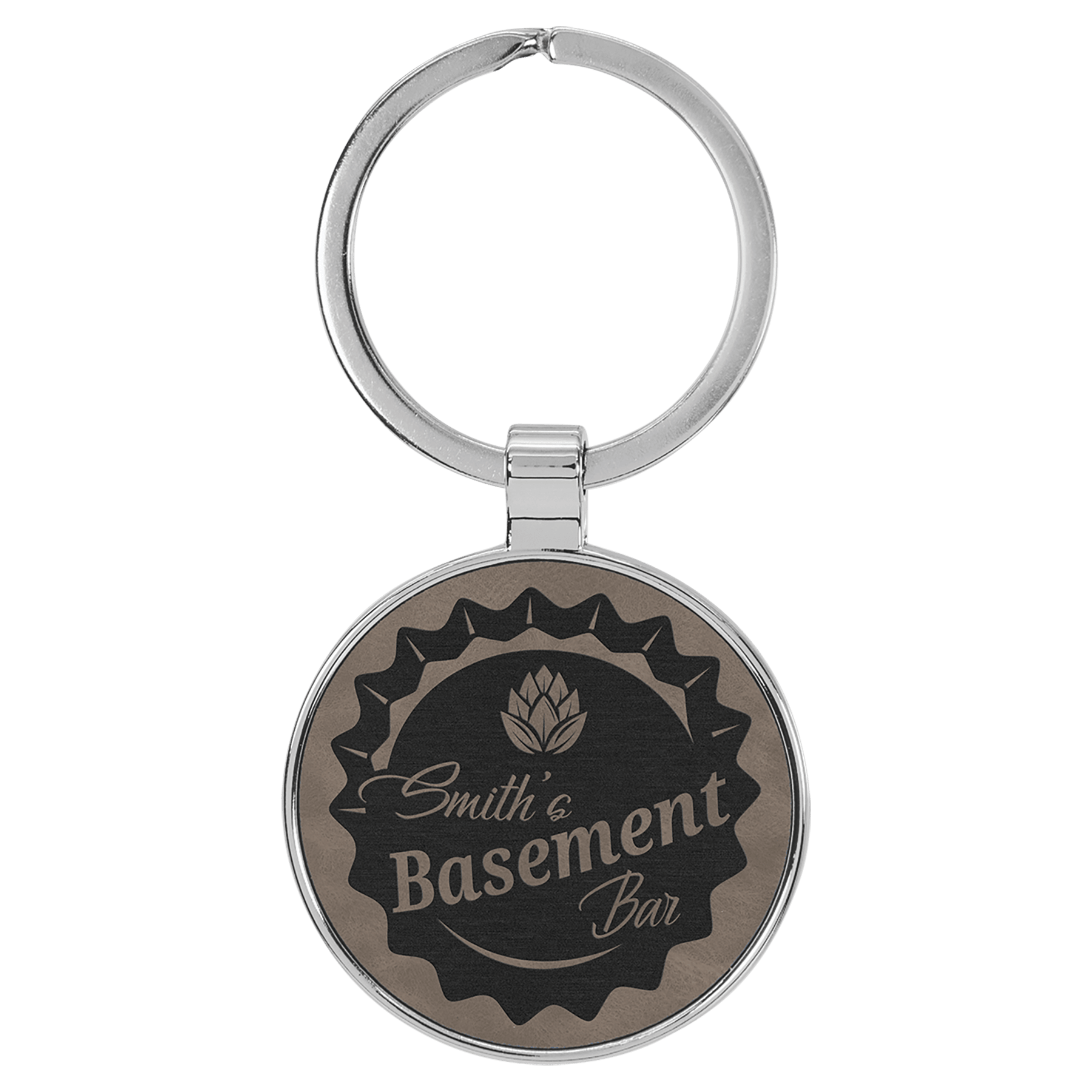 1 1/2" Laserable Leatherette/Metal Round Keychain - JDS