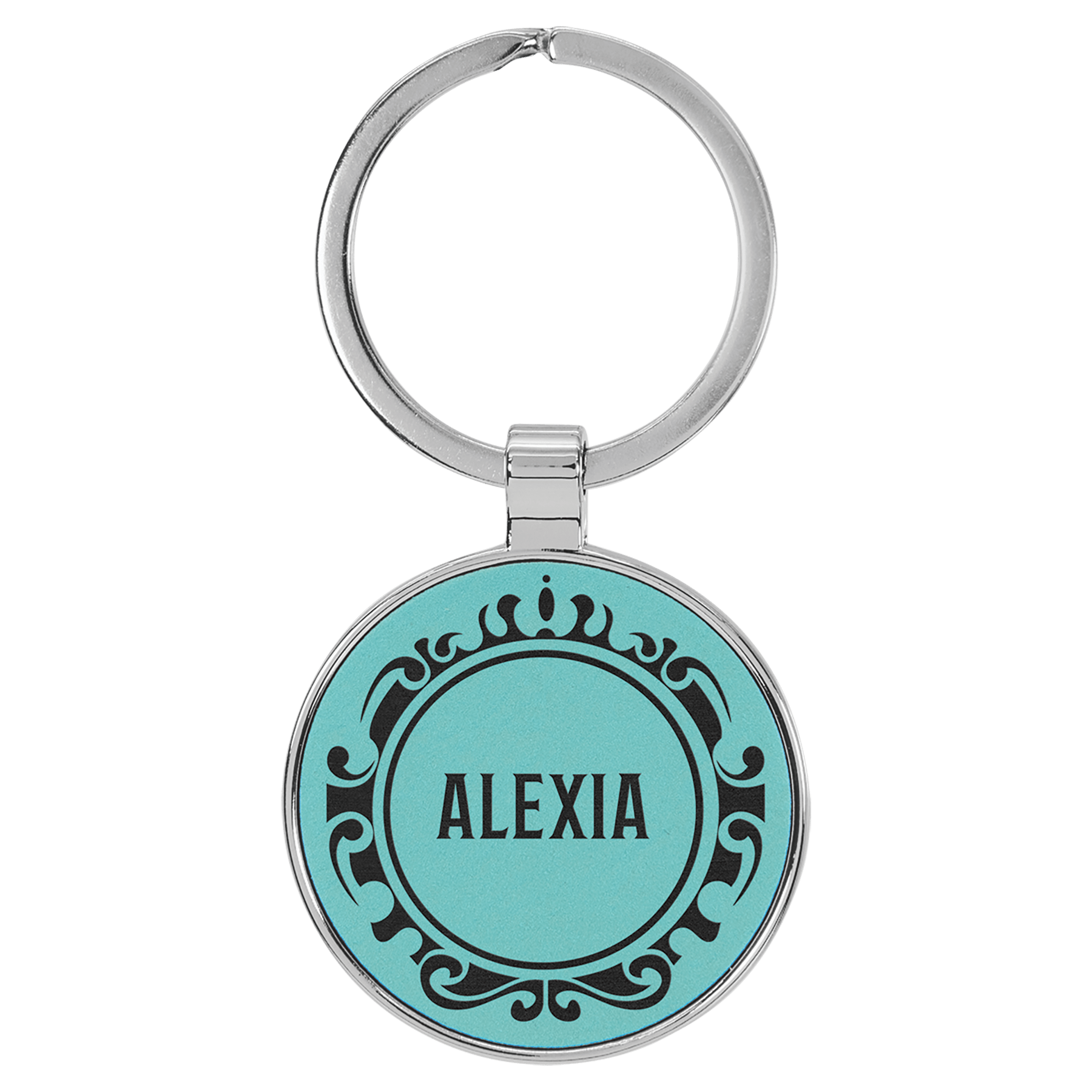 1 1/2" Laserable Leatherette/Metal Round Keychain - JDS
