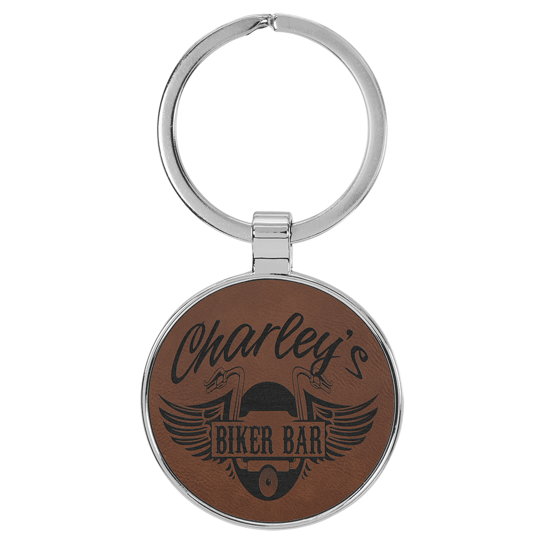 1 1/2" Laserable Leatherette/Metal Round Keychain - JDS