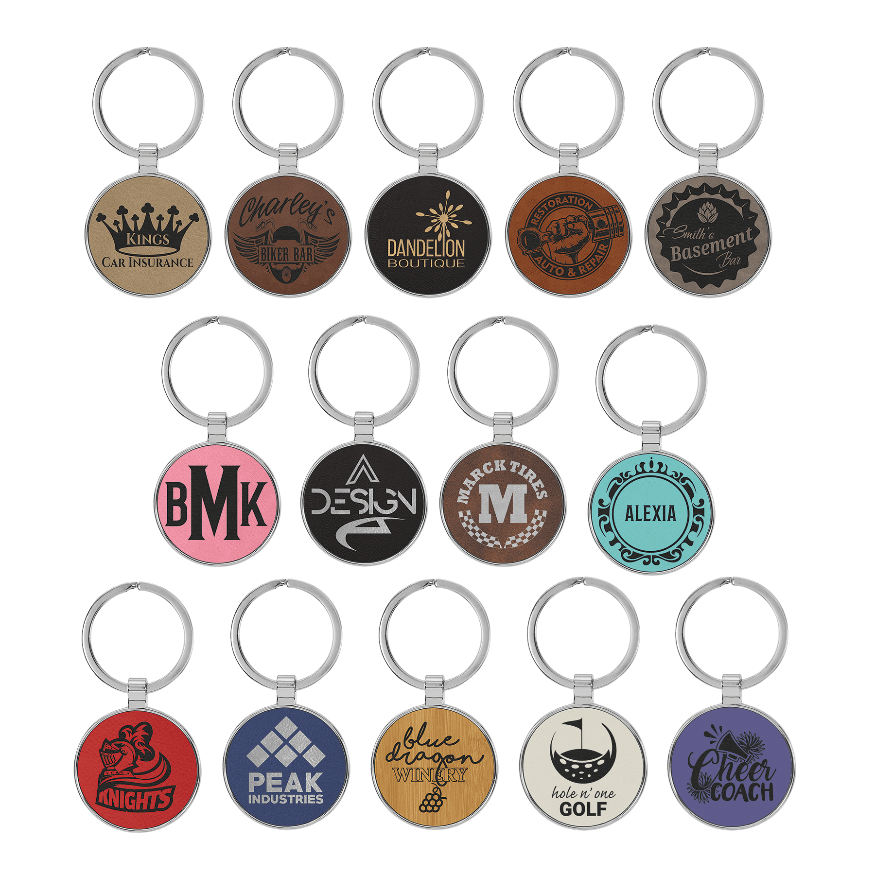1 1/2" Laserable Leatherette/Metal Round Keychain - JDS