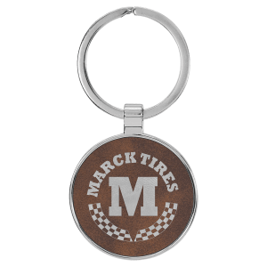1 1/2" Laserable Leatherette/Metal Rustic/Silver Round Keychain - GFT2197 - Austin Print Co.