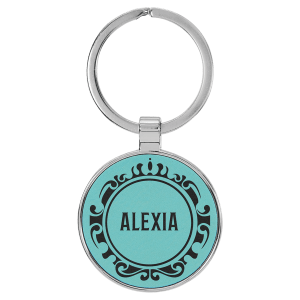 1 1/2" Laserable Leatherette/Metal Teal Round Keychain - GFT2198 - Austin Print Co.