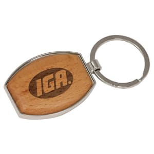 1 1/2" x 1 15/16" Silver/Wood Laserable Oval Keychain - GFT137 - Austin Print Co.
