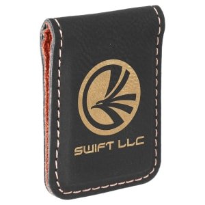 1 3/4" x 2 1/2" Black/Gold Laserable Leatherette Money Clip - GFT663 - Austin Print Co.