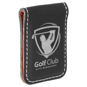 1 3/4" x 2 1/2" Black/Silver Laserable Leatherette Money Clip - GFT669 - Austin Print Co.