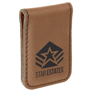 1 3/4" x 2 1/2" Dark Brown Laserable Leatherette Money Clip - GFT662 - Austin Print Co.