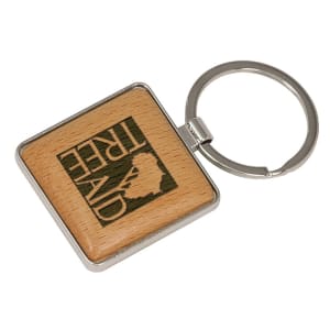 1 9/16" x 1 9/16" Silver/Wood Laserable Square Keychain - GFT139 - Austin Print Co.