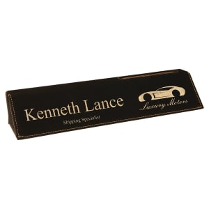 10 1/2" Black/Gold Laserable Leatherette Desk Wedge with Business Card Holder - LLW3310A - JDS