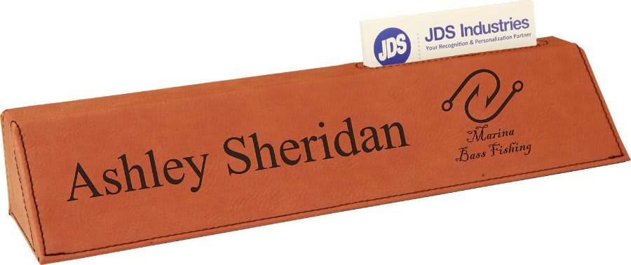 10 1/2" Laserable Leatherette Desk Wedge with Business Card Holder - JDS