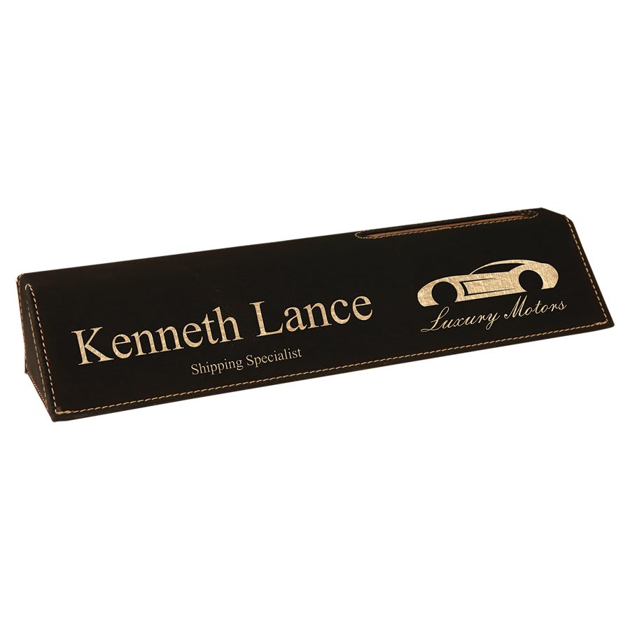 10 1/2" Laserable Leatherette Desk Wedge with Business Card Holder - JDS