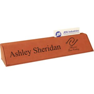 10 1/2" Rawhide Laserable Leatherette Desk Wedge with Business Card Holder - LLW4310 - JDS