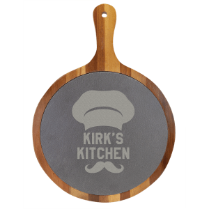 10 1/2" x 14 1/2" Round Acacia Wood/Slate Serving Board with Handle - SLT080 - Austin Print Co.