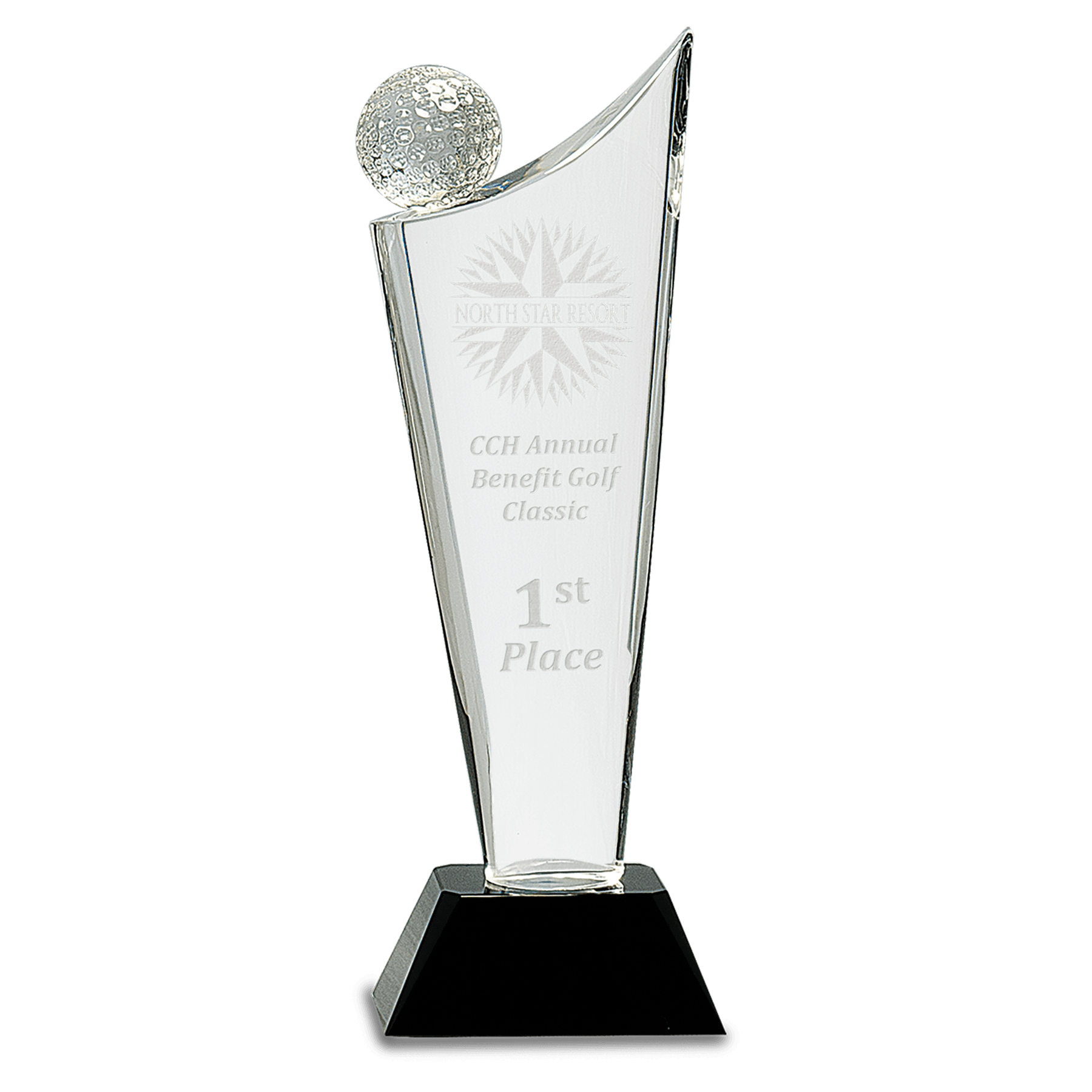 10 3/4" Clear Crystal Golf Wave on Black Pedestal Base - JDS