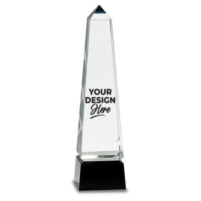 10" Obelisk Crystal on Black Pedestal Base - Austin Print Co.