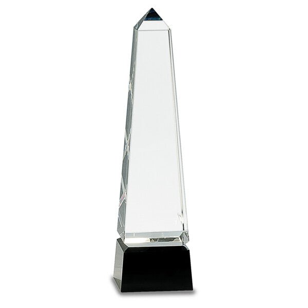 10" Obelisk Crystal on Black Pedestal Base - Austin Print Co.