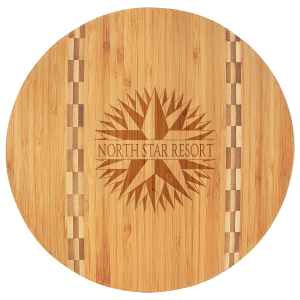 11 3/4" Round Bamboo Cutting Board with Butcher Block Inlay - GFT024 - Austin Print Co.