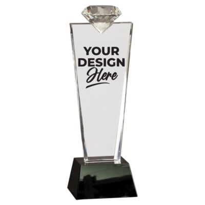11" Crystal Diamond Top Award on Black Pedestal Base - Austin Print Co.