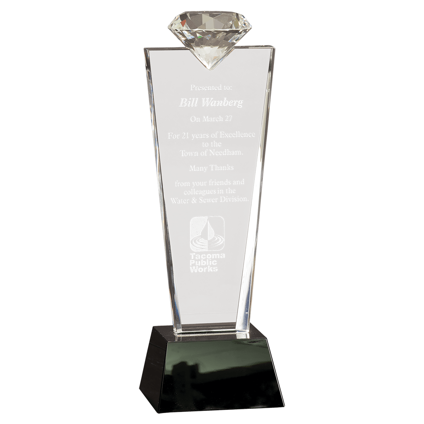 11" Crystal Diamond Top Award on Black Pedestal Base - JDS