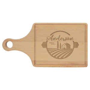 13 1/2" x 7" Maple Cutting Board Paddle Shape with Drip Ring - GFT484 - Austin Print Co.