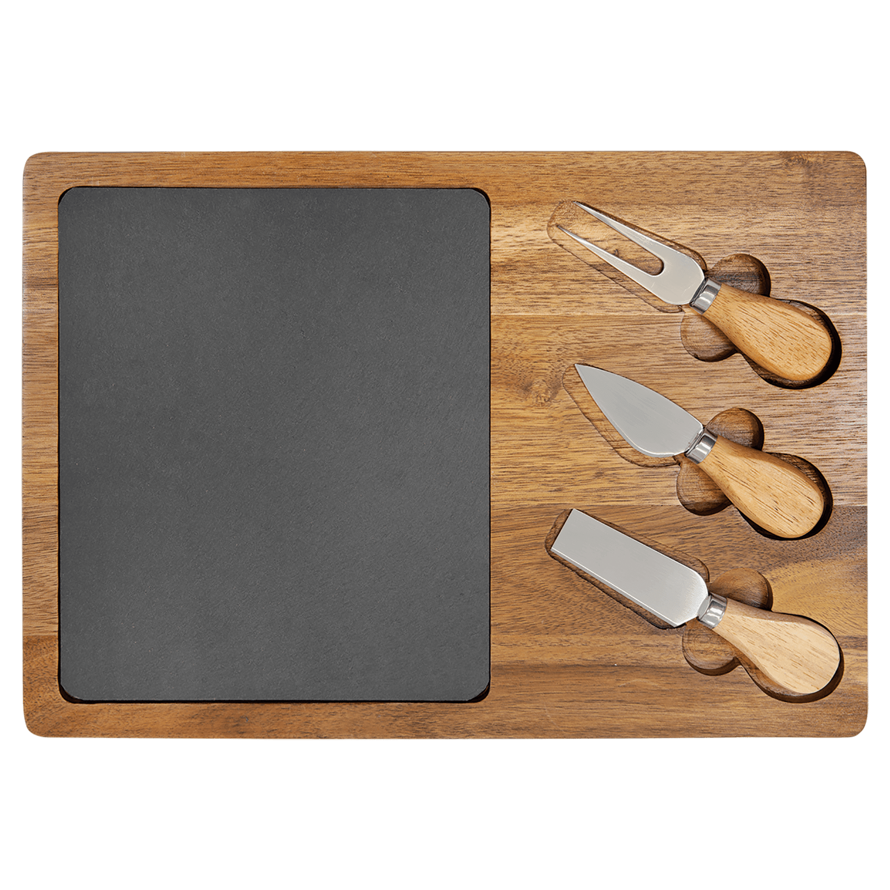 13 3/4" x 9 3/4" Acacia Wood/Slate Rectangle Cheese Set with Three Tools - JDS