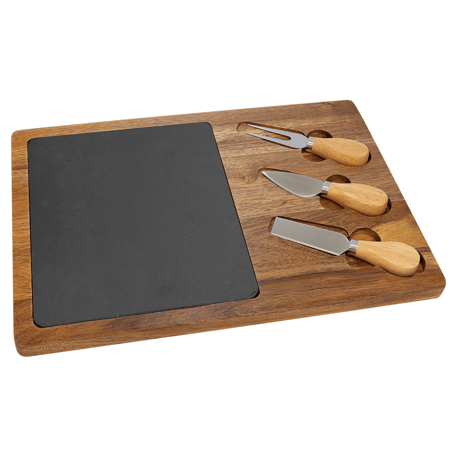 13 3/4" x 9 3/4" Acacia Wood/Slate Rectangle Cheese Set with Three Tools - JDS