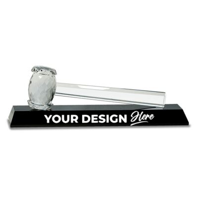 13 7/8" x 4 1/4" Crystal Gavel on Black Base - Austin Print Co.
