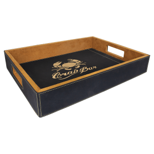 16" x 12" Black/Gold Laserable Leatherette Serving Tray - GFT1170 - Austin Print Co.