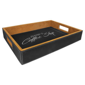 16" x 12" Black/Silver Laserable Leatherette Serving Tray - GFT1172 - Austin Print Co.