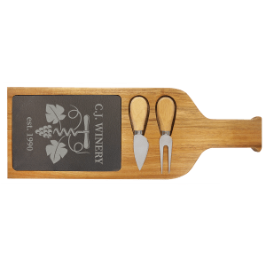 17 1/2" x 6" Acacia Wood/Slate Serving Board with Two Tools - SLT081 - Austin Print Co.