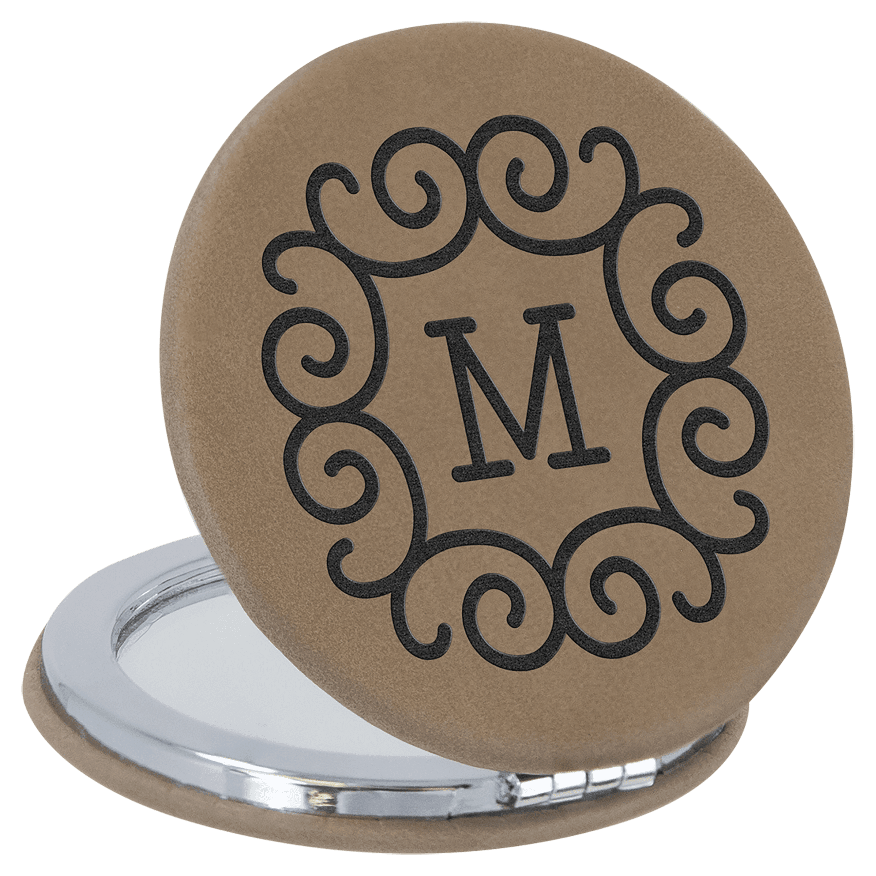 2 1/2" Laserable Leatherette Compact Mirror - JDS