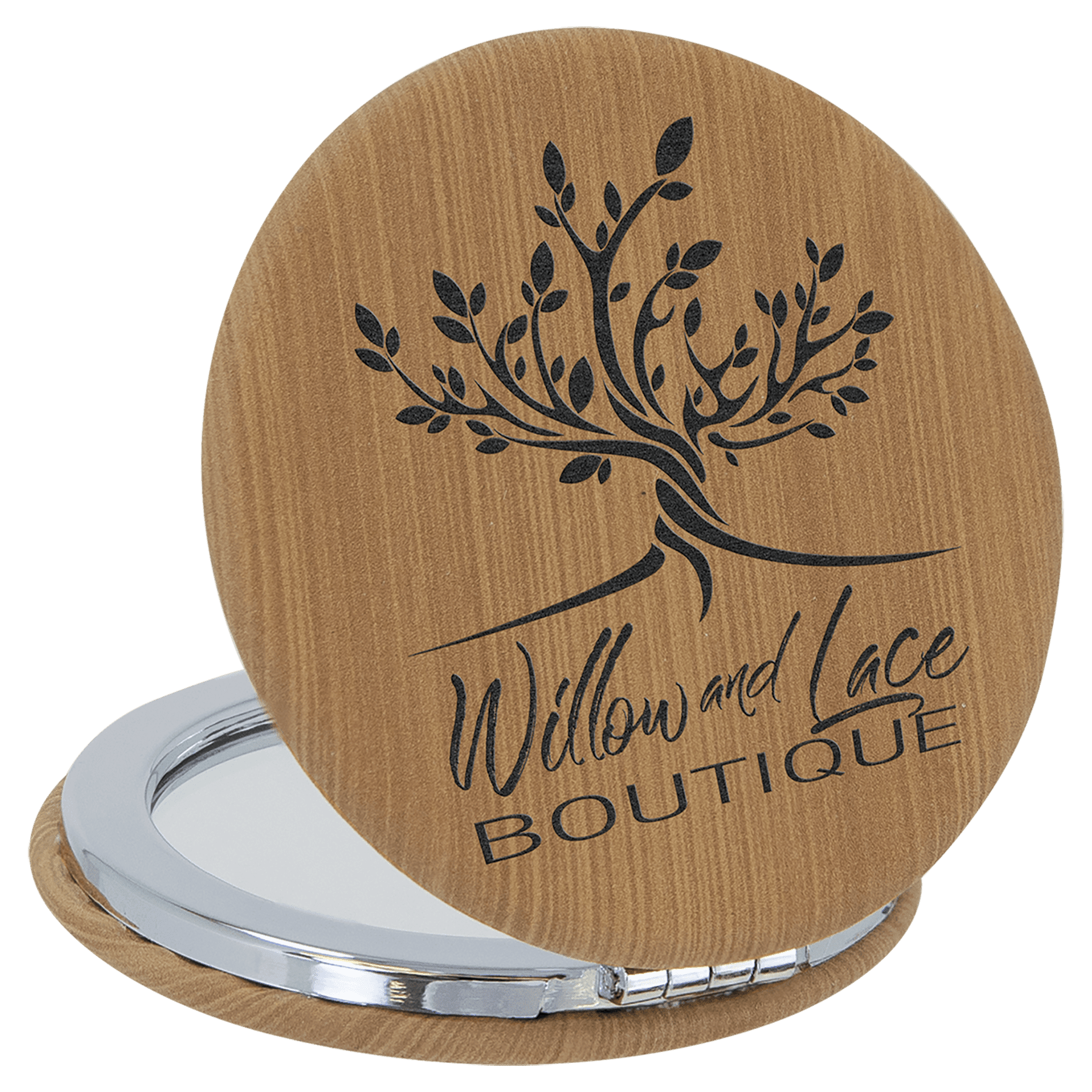 2 1/2" Laserable Leatherette Compact Mirror - JDS