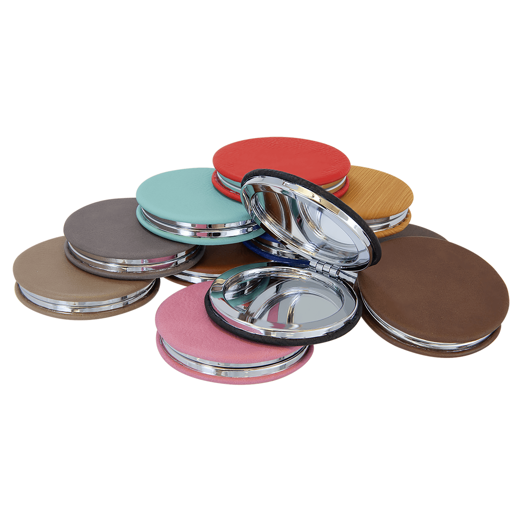 2 1/2" Laserable Leatherette Compact Mirror - JDS