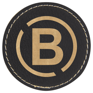2 1/2" Round Black/Gold Laserable Leatherette Patch with Adhesive - PTH306 - Austin Print Co.