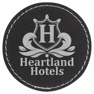 2 1/2" Round Black/Silver Laserable Leatherette Patch with Adhesive - PTH303 - Austin Print Co.