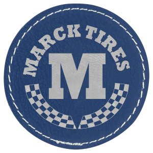 2 1/2" Round Blue/Silver Laserable Leatherette Patch with Adhesive - PTH309 - Austin Print Co.