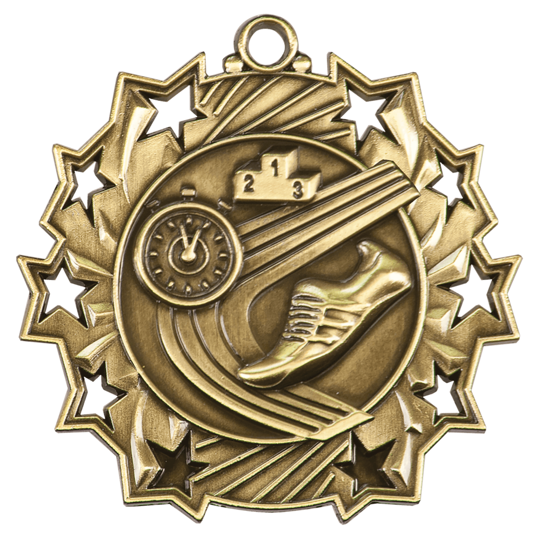 2 1/4" Antique Track Ten Star Medal - JDS