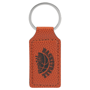 2 3/4" x 1 1/4" Basketball Laserable Leatherette Rectangle Keychain - GFT2383 - Austin Print Co.
