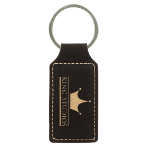 2 3/4" x 1 1/4" Black/Gold Laserable Leatherette Rectangle Keychain - GFT242A - Austin Print Co.