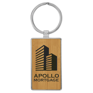 2 3/4" x 1 1/4" Laserable Leatherette/Metal Bamboo Rectangle Keychain - GFT2180 - Austin Print Co.